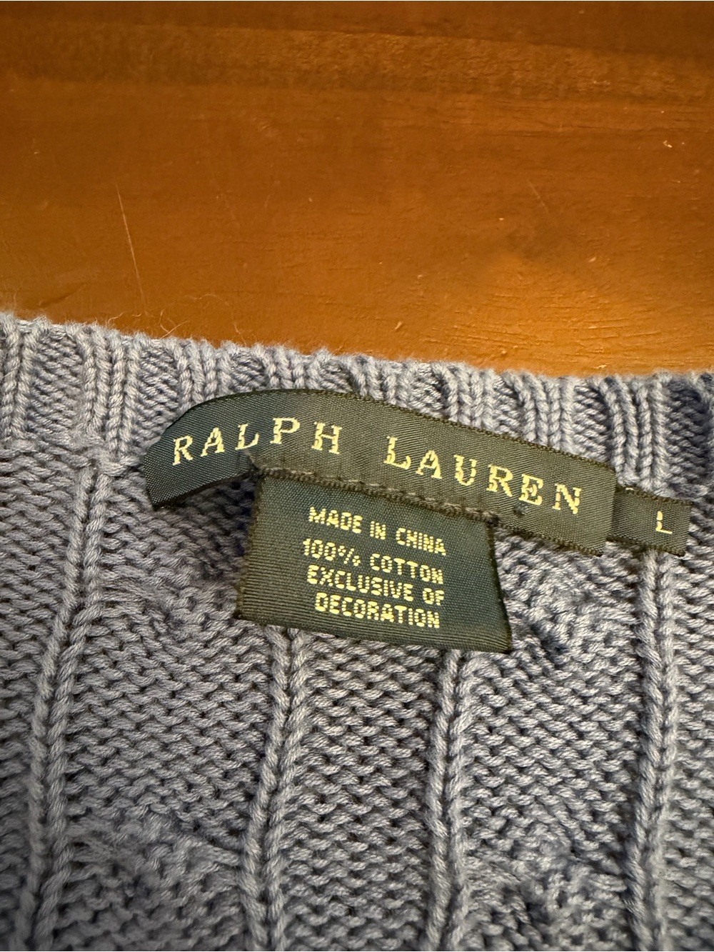 Vtg Ralph Lauren Blue Cotton Cable-Knit Crewneck Sweater - Picture 4 of 4